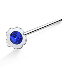 Flower with Stone Silver Straight Nose Stud NSKA-22 